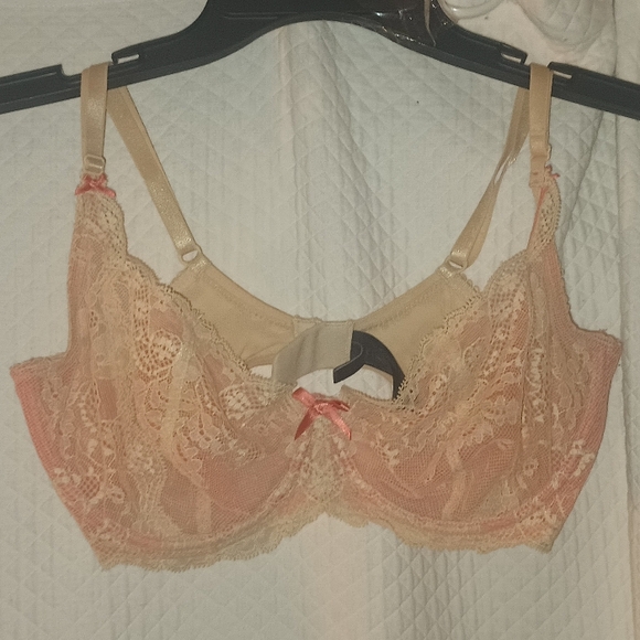 Heidi Klum Cream Lace Peach Trim Underwire Bra Size 34DD - Picture 1 of 8